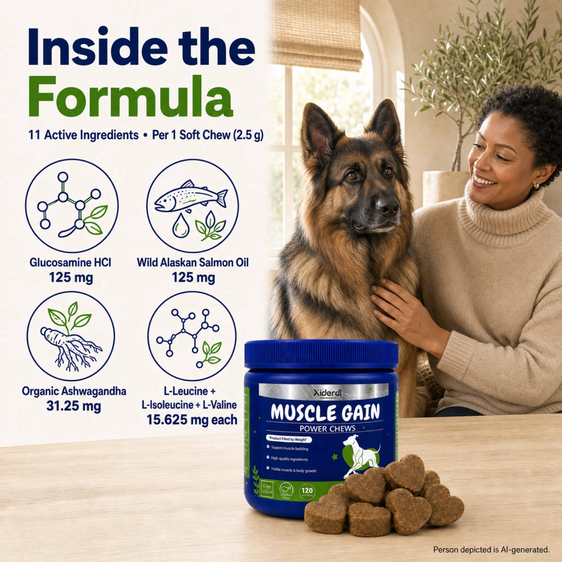 Xiderdl Muscle Gain Power Chews with glucosamine, salmon oil, ashwagandha and branched-chain amino acids