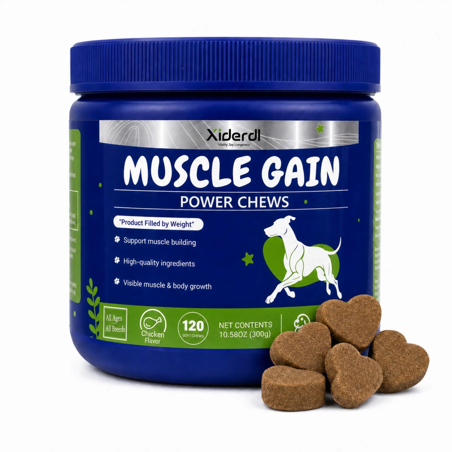Xiderdl Muscle Gain Power Chews for dogs with chicken-flavored soft chews, 120 count